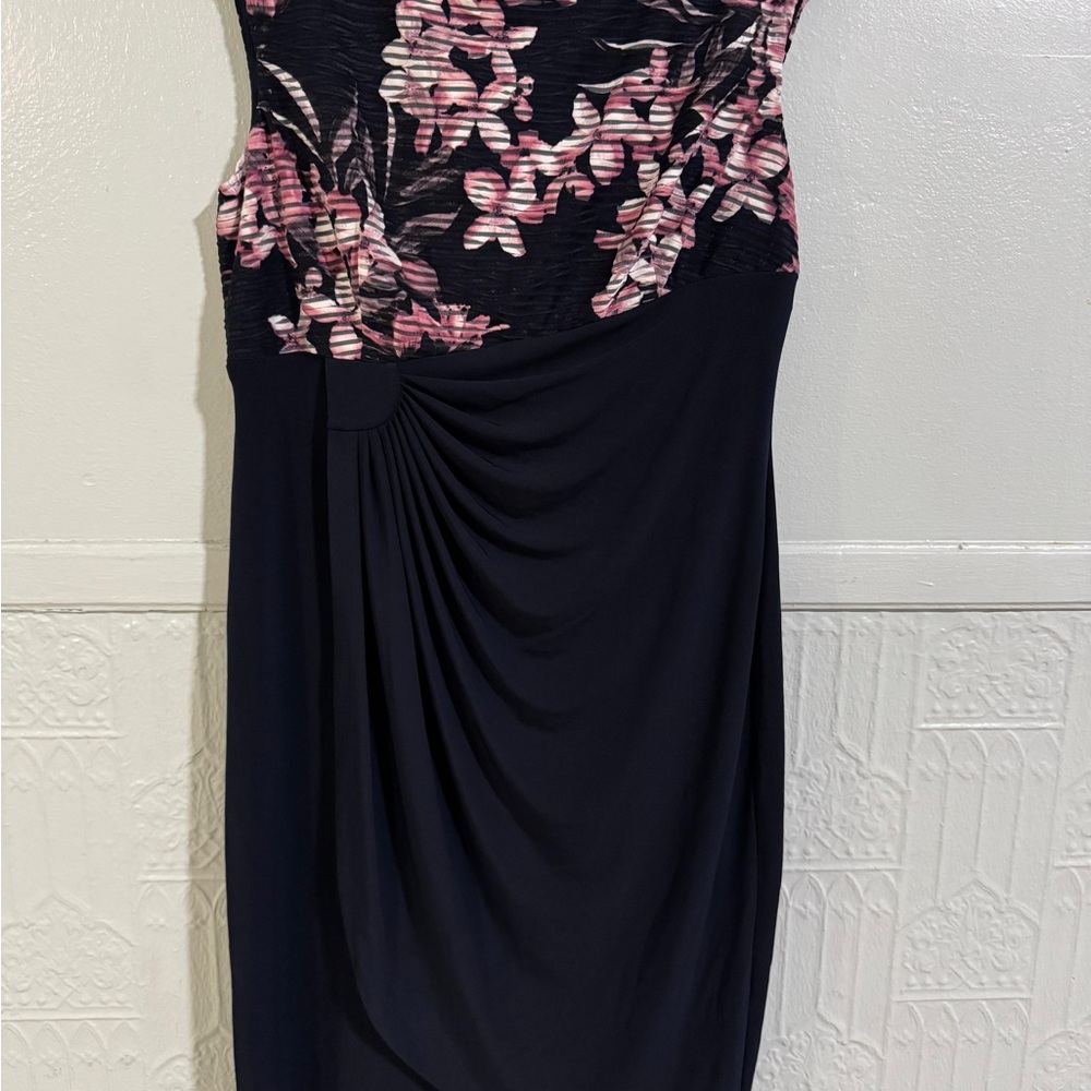 connected apparel Navy Midi Dress with Pink Floral Bodice